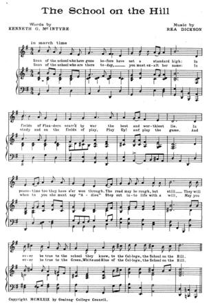 Page 1 of 'The School on the Hill' Music Score.